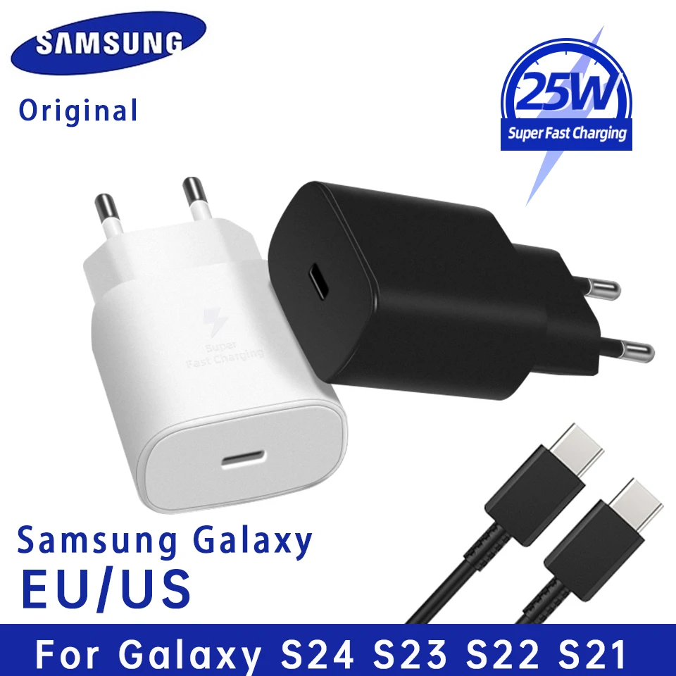 25W Charger Samsung Galaxy S24 S23 S22 S21 Note 20 5G 10 Super Fast Charge Cargador Carregador Usb Pd Type C A52 A72 Chargeur