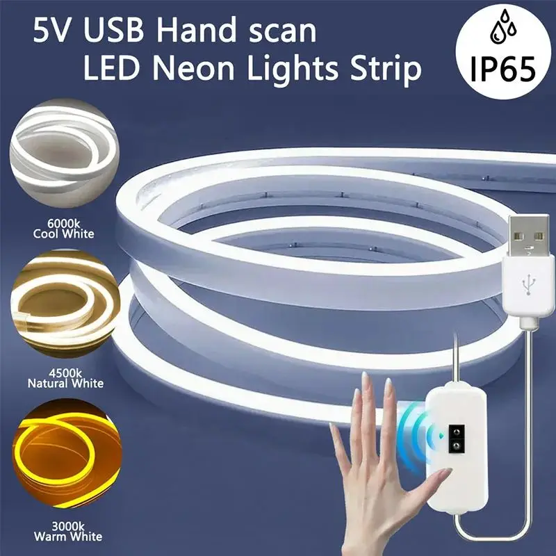 LED Neon Lights Strip Hand Wave Induction Sensor Dimming Flexible Waterproof Christmas Decoration Bedroom TV Backlight Lights