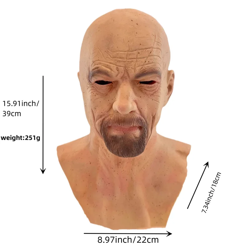 Deadly Poison Master Realistic Latex Headcover Breaking Bad Funny Cosplay Walter White Mask Decoration Bald Old Man Mask