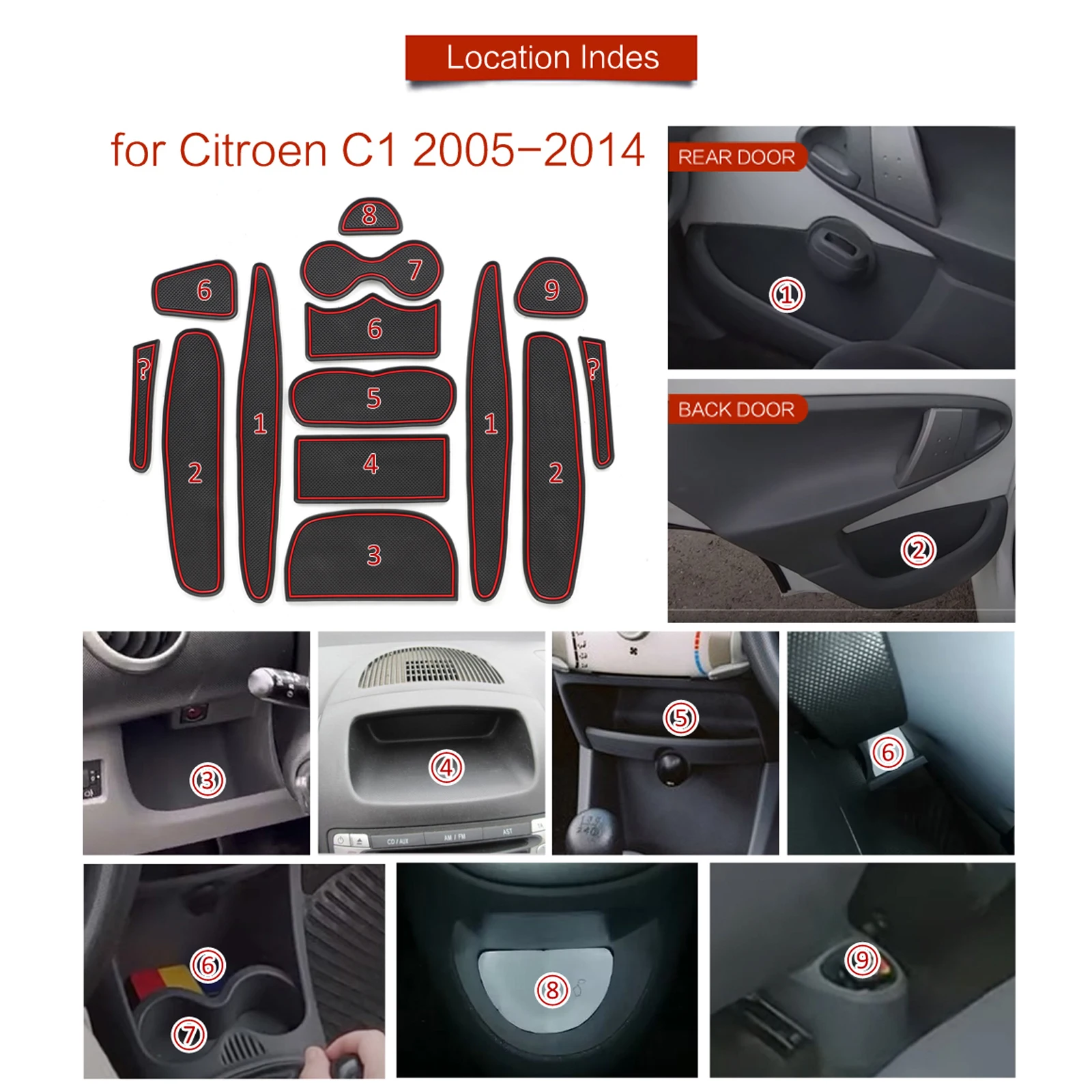 ZUNDUO dla Citroen C1 2005 - 2014 Antypoślizgowa mata pod kubek do drzwi Akcesoria do podkładek antypoślizgowych — zdjęcie 7