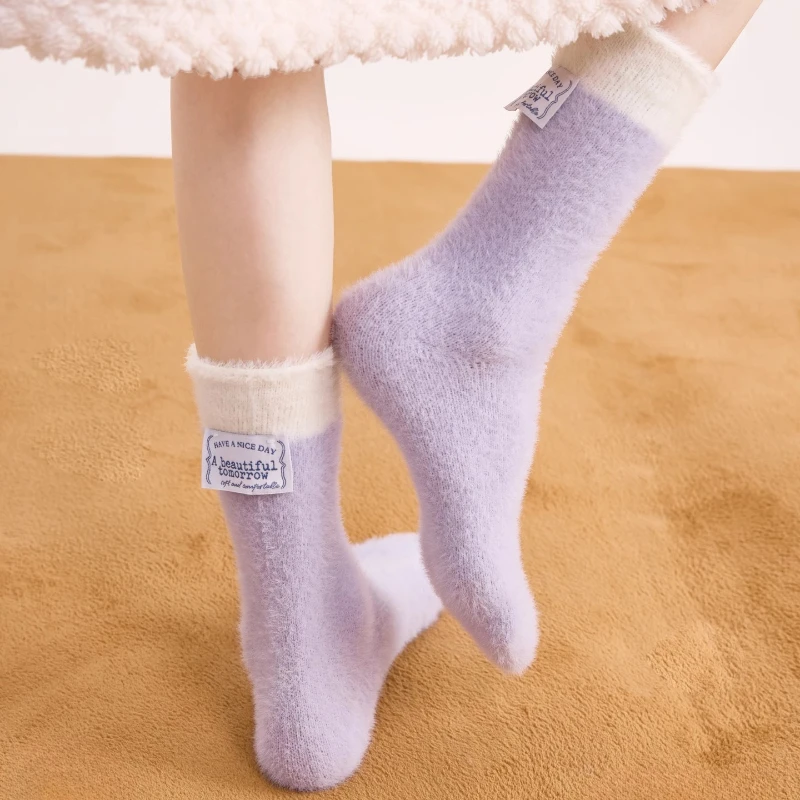 

Autumn and Winter Warm Mink Hair Medium Tube Socks Women Girl Thickened Comfortable Home Floor Sleeping Socks Thermal Long Socks
