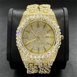 2024 nuovi orologi di lusso in oro 18 carati moda uomo catena cubana orologio da polso al quarzo Hip Hop Iced Diamond Bling AAA orologi Mans Reloj