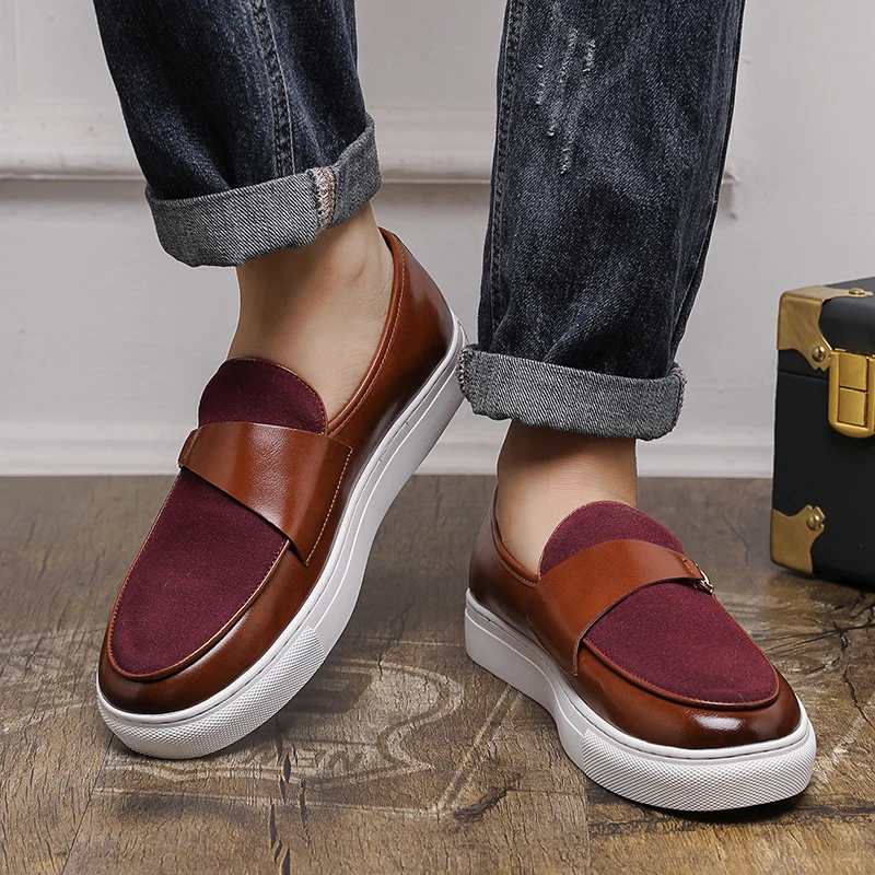 Men Fashion Loafers Shoes PU Splicing Flat Bottom Comfortable Non Slip Breathable Business Casual Men Shoes Large Size 38-48