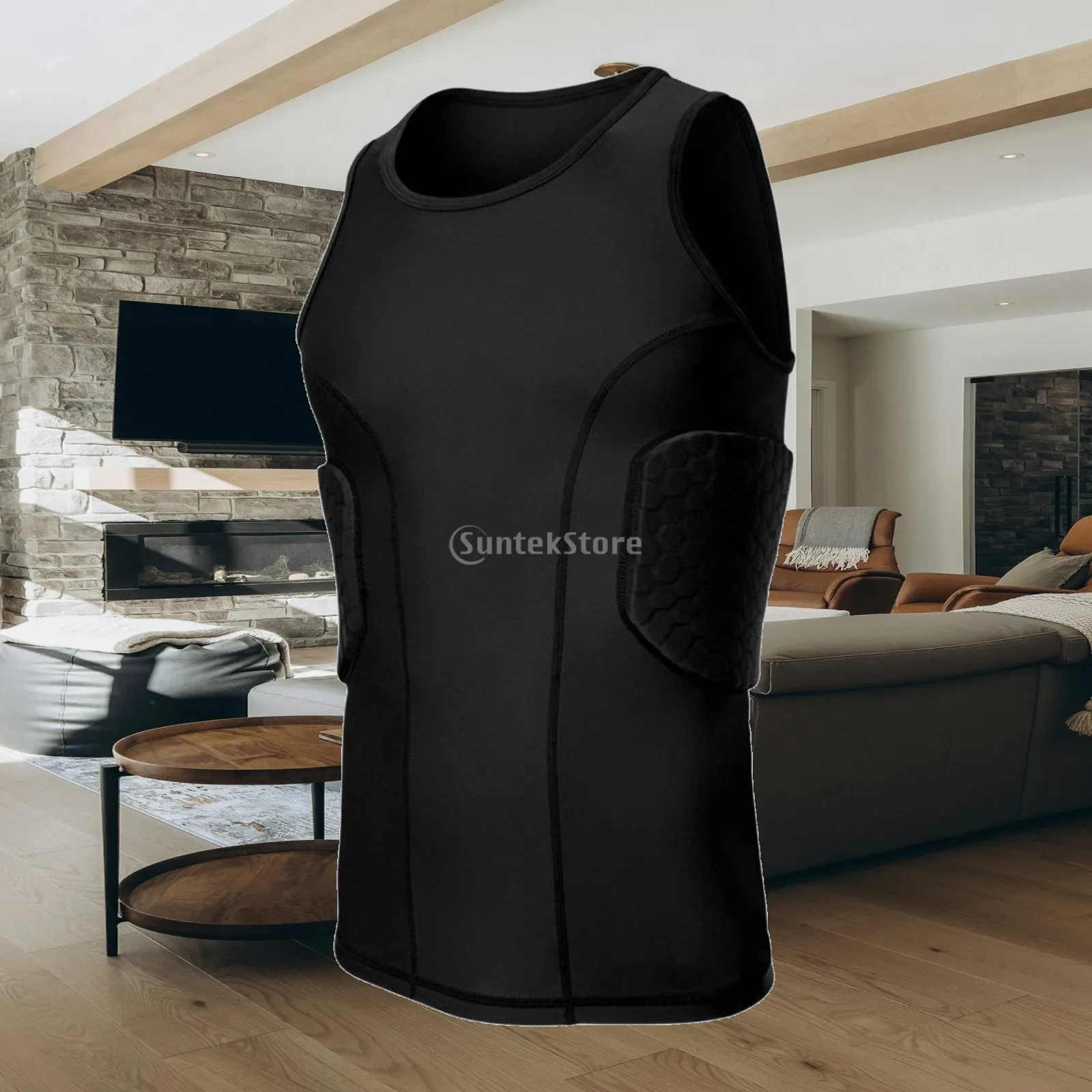 Basketball Shielded Vest Shock Absorbing Rib Protector Gear Breathable Padded Compression for Men, Football, Sports Training