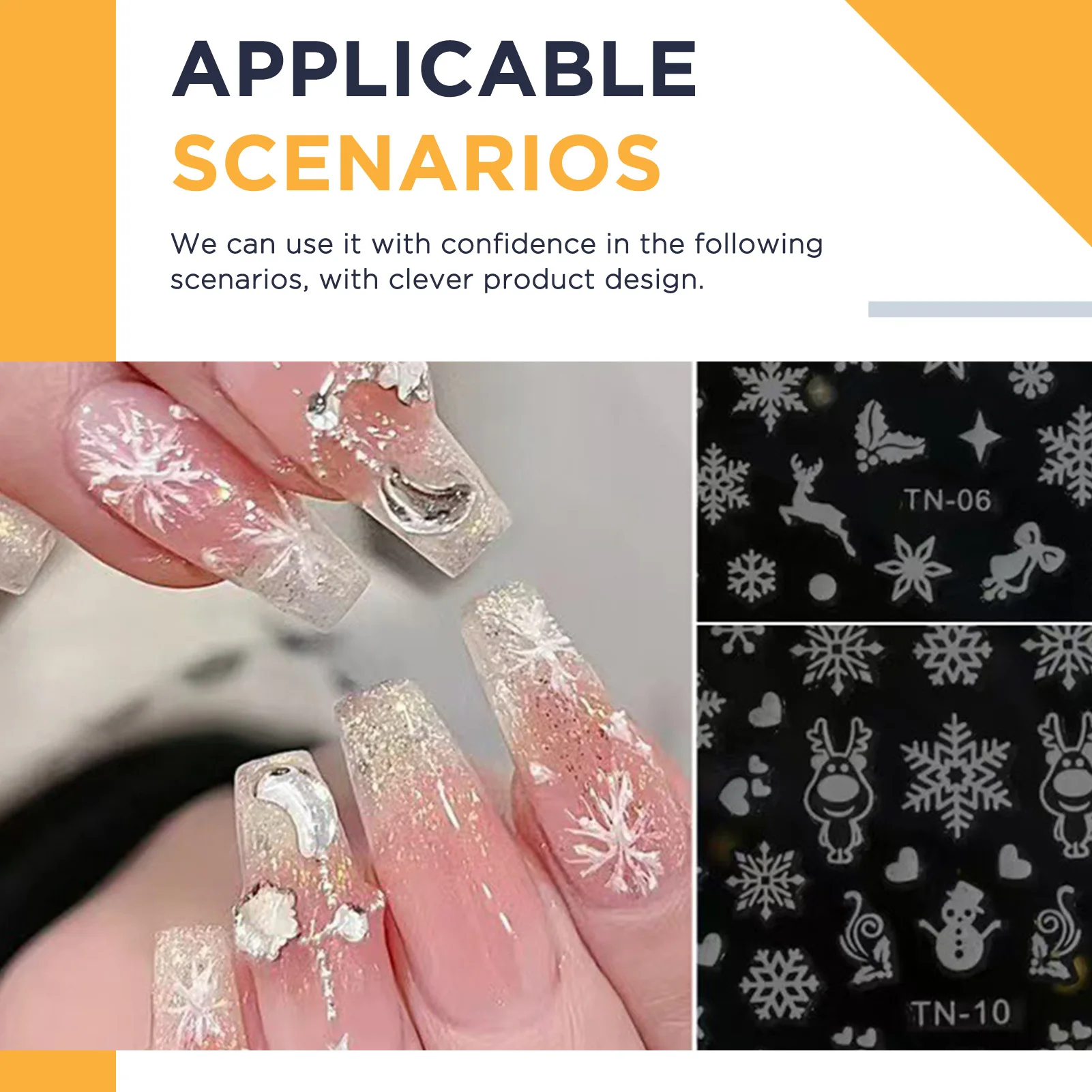 30Pcs Nail Art Decals Vinyl Snowflake Stickers Festive for Christmas Party White Reindeer Winter Nails DIY Manicure Kit