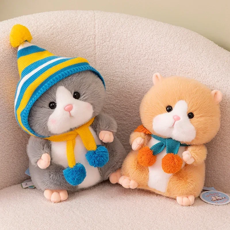 High Quality Hoodie Golden Hamster Plushie Stuffed Likfelike Fluffy Hair Peluche Simulated Hamster Animals For Kids Plush Toy
