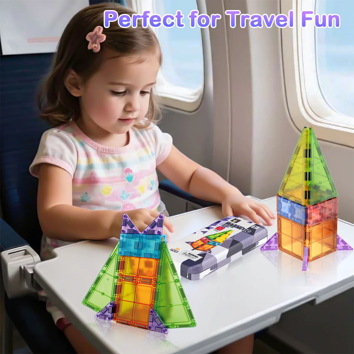 Mini Magnetic Tile Toys with Iron Box for Easy Portability, Magnetic Building Blocks Travel Set Kids Holiday or Birthday Gifts