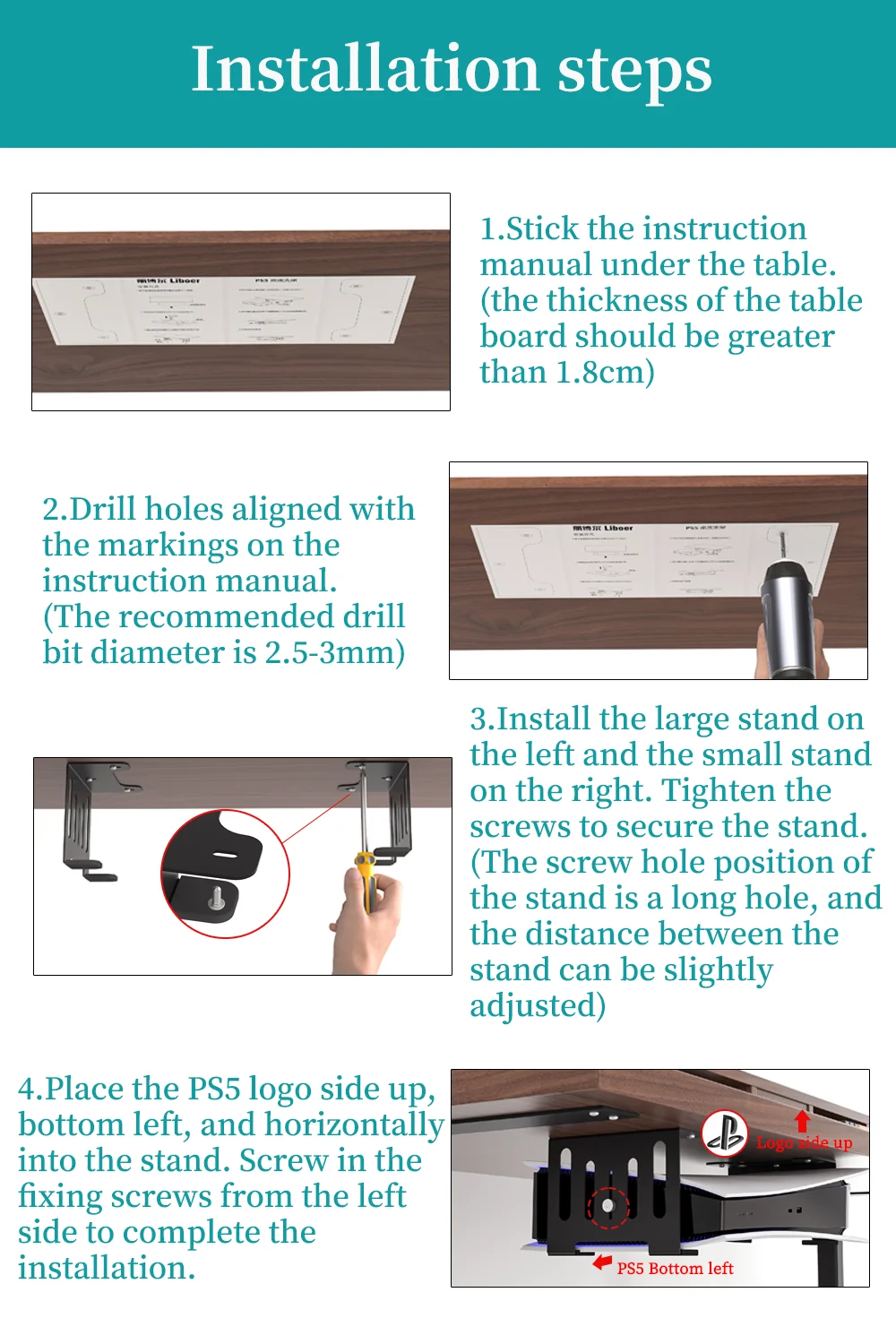 Under Desk Holder Stand for PS5 Disc&Digital Console Stealth Horizontal Mount Support Bracket Organizer Fast Delivery