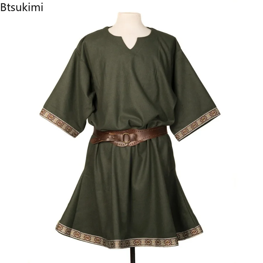 

Vintage Medieval Knight Warrior Clothing V-neck Tunic Tops Norman Chevalier Braid Viking Pirate Shirts Cosplay Costume for Adult