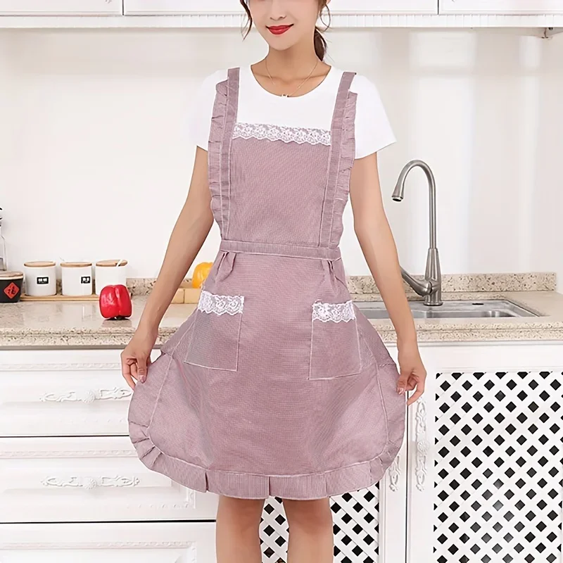 1pc Apron, Korean Fashion Double Layer Waterproof And Oil-proof Apron, Kitchen Cooking Waist, Cute Princess Cover Up Home