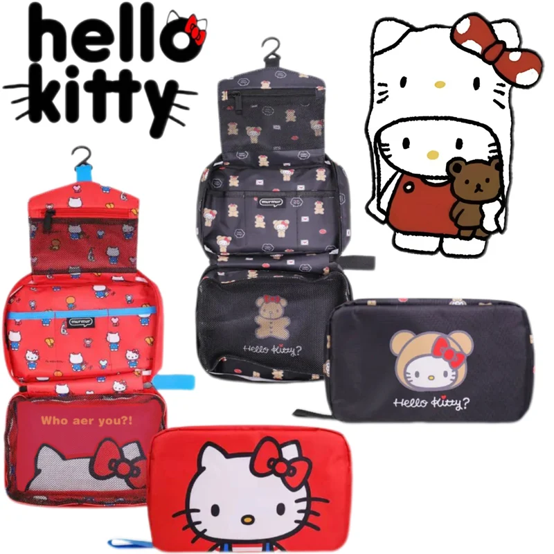 Sanrio Cartoon Hello Kitty Folding Portable Makeup Bag Multi Functional Travel Wash Bag Dustproof Storage Hanging Bag Cute Gifts