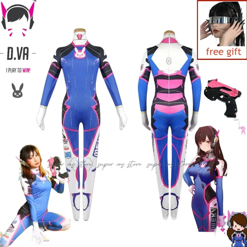 Anime Woman Jumpsuit Tights Dva Cosplay Costume Game Zentai Wig Cosplay Props Headphone Suit D.Va Cos Party Halloween Costumes