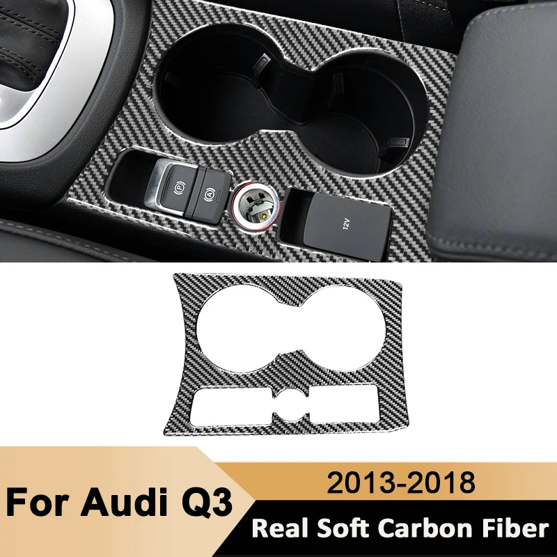 

Carbon Fiber Car Center Water Cup Holder Panel Trim Frame Decorative Sticker Auto Interior Accessories For Audi Q3 2013-2018