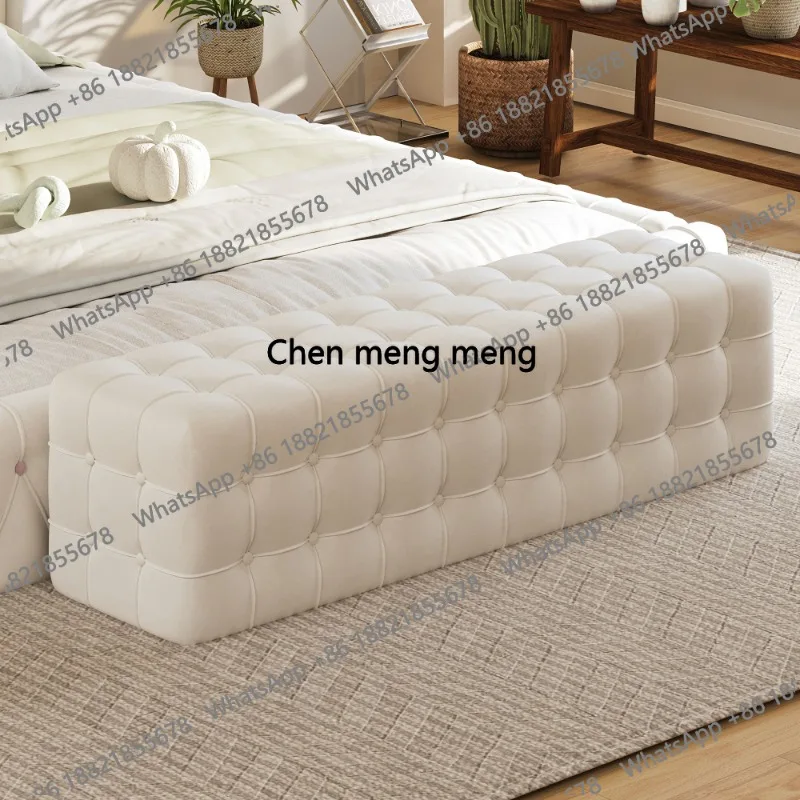 All Covered Velvet Upholstered Ottoman, Rectangular Footstool Bedroom Footstool No Assembly Required Elegant and Luxurious White