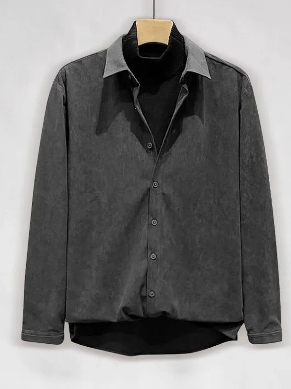 

plus Size Men's Autumn Winter Flannel irt Sweater f High Collar Warm Breathable Fake Two-Piece Upper Body Vintage Sle