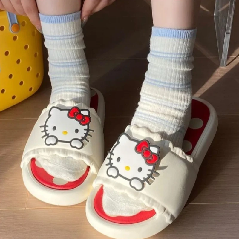 Sanrio New Hello Kitty Kawaii Anime Cartoon Slippers Home Thick Sole Comfortable Soft Anti-slip Can Be Worn Outside Sweetness