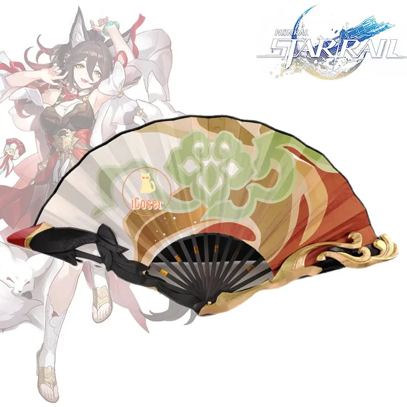 Tingyun Cosplay Fan Honkai Star Rail Folding Fan Foxian Sky-Faring Commission Xianzhou Luofu Halloween Party Props Accessory Toy