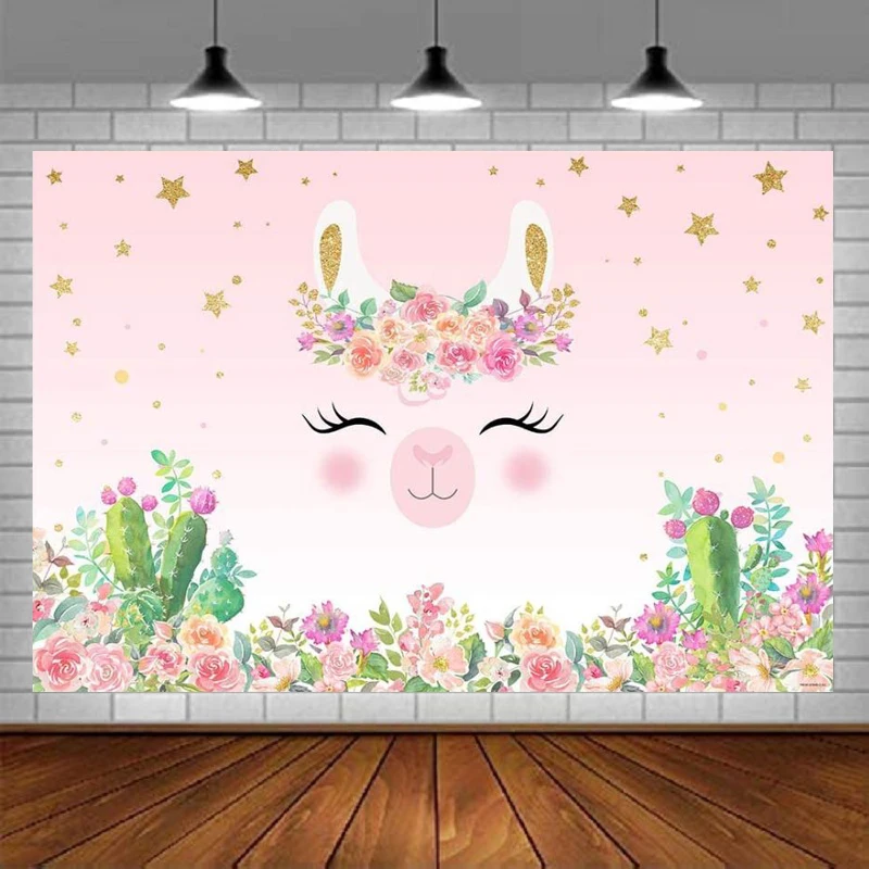 Photography Backdrop Llama Birthday Party Pink Alpaca Baby Shower Decoration Cactus Flower Background Mexican Photobooth