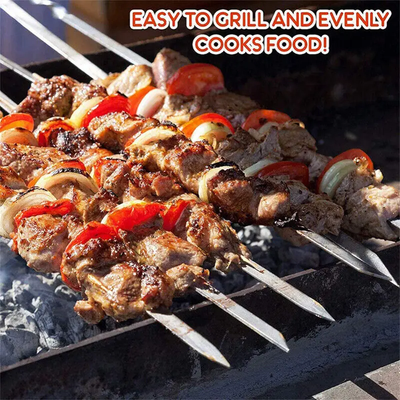 Flat Skewers Barbecue Forks Long Wood Handle Bbq Skewer Shish Kebab Barbecue Grill Sticks Stainless Steel Outdoors Grill Needle