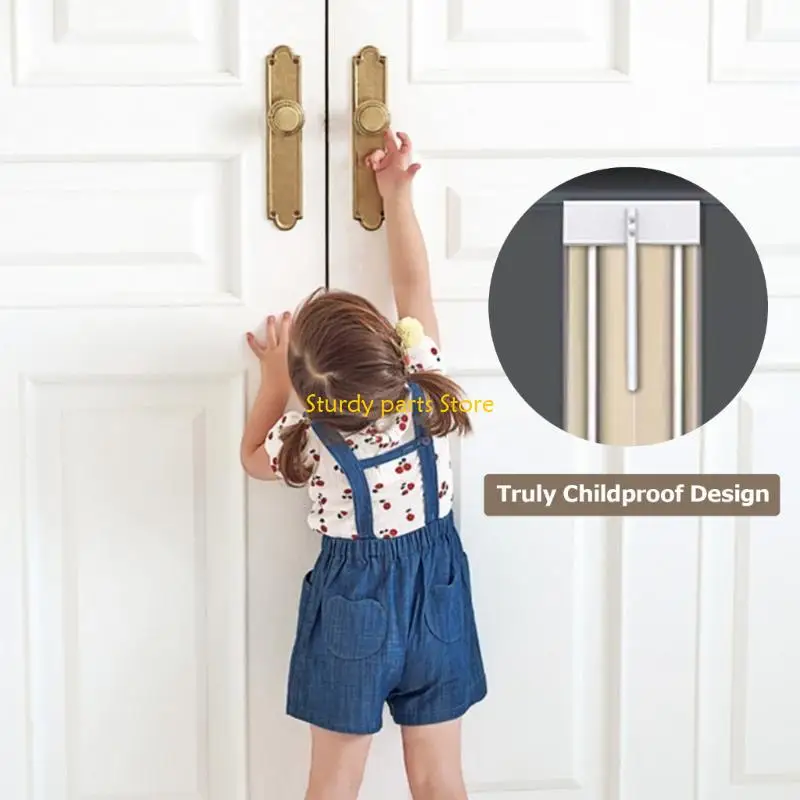 

97QC Childproof Double Door Safety Lock Metal Pantrys Lock Childproof Lock for Double Door Bifold Folding Door Closet Pantrys