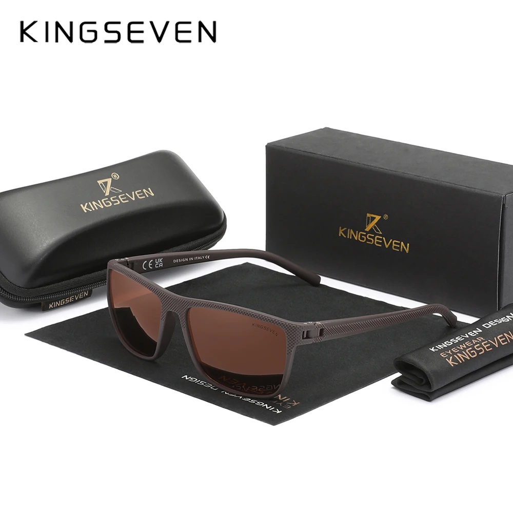 Kingseven 2024 New Sunglasses Brown For Men Light luxury Polarization High Quality TR90 UV400 Eyewear Eye Protection Glasses