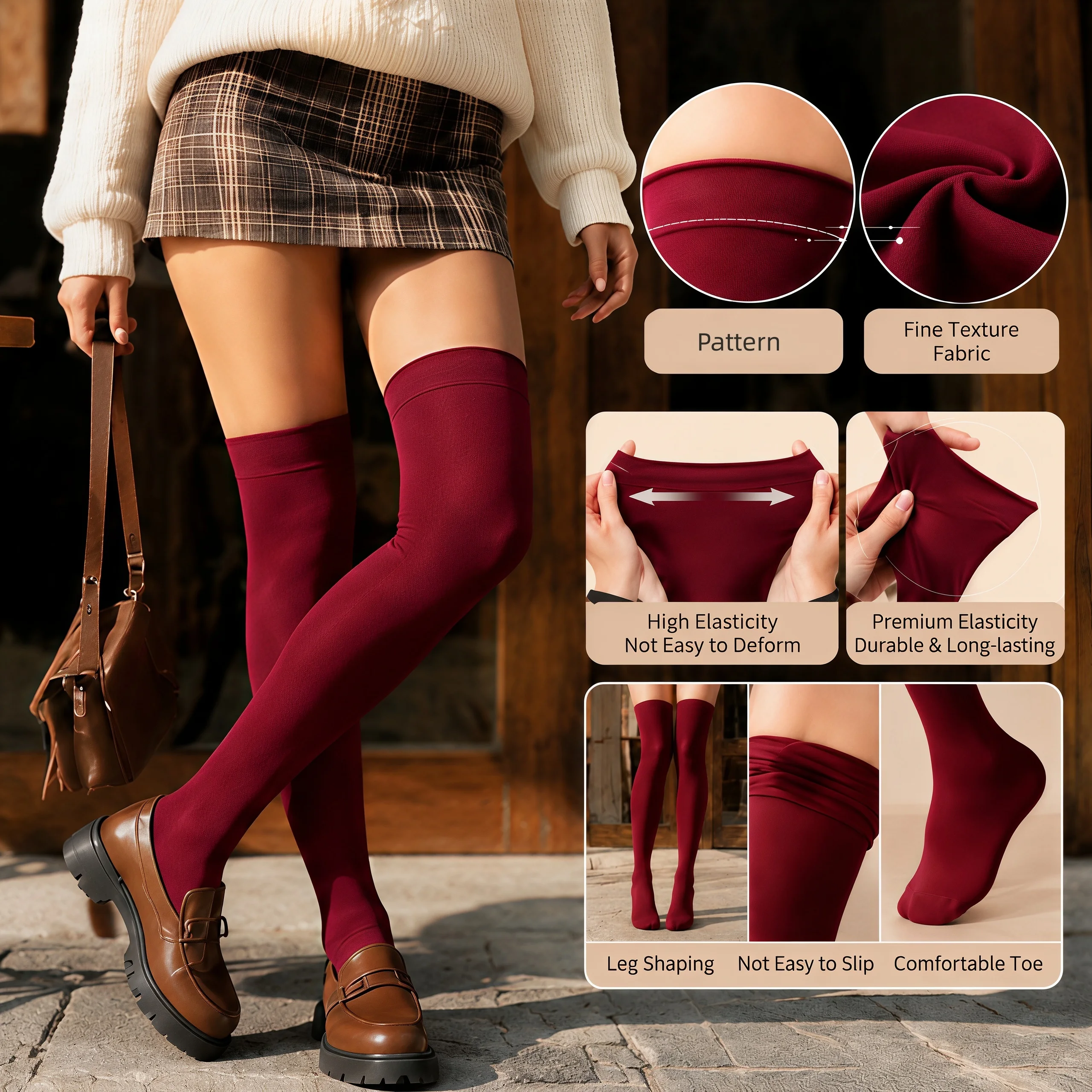 Women's Solid Color Thigh High Socks High Elasticity for Leg Shaping Soft Fabric Preppy Style Versatile Slouch Long Socks