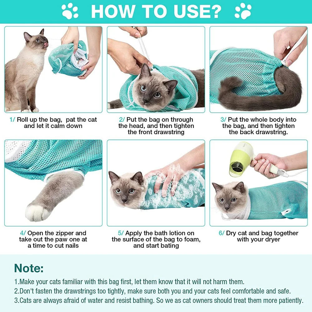 Netz-Duschbeutel für die Katzenpflege, aus Polyester, verstellbar, zur Sicherung von Welpen, verhindert Kratzen beim Baden und beim Schneiden der Krallen. – Detail 2