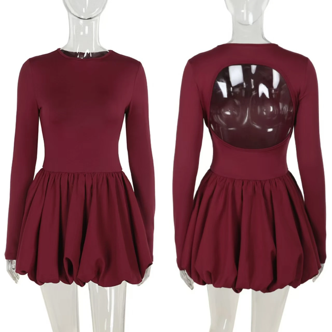 

Long Sleeve Ruffle Mini Dress Women Elegant Dresses Round Neck Sexy Backless Bodycon Party Dress Autumn New Women's Clothing