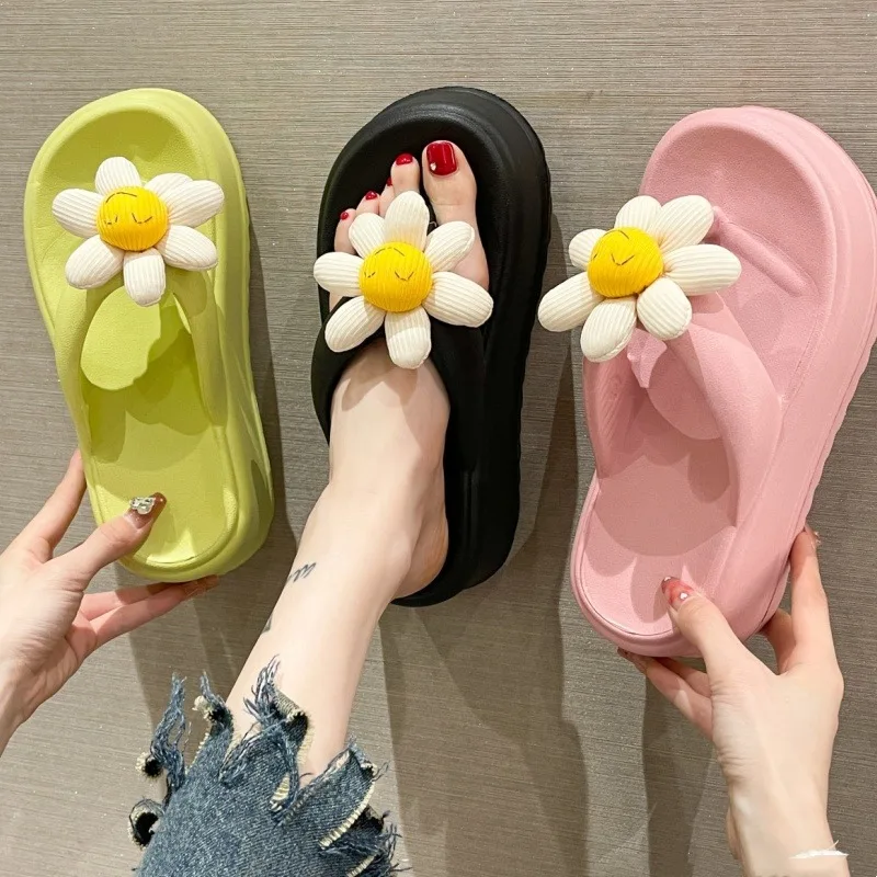 Thick Women's Flip Flops Sunflower Accessories Summer EVA  Flip Flops Slope Heel Clip Toe Slippers Anti Slip Women's Slippers