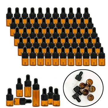 50pcs/pack 1ml 2ml 3ml 5ml essential oil glass refillable eye empty dropper bottle container travel portable for essential oils