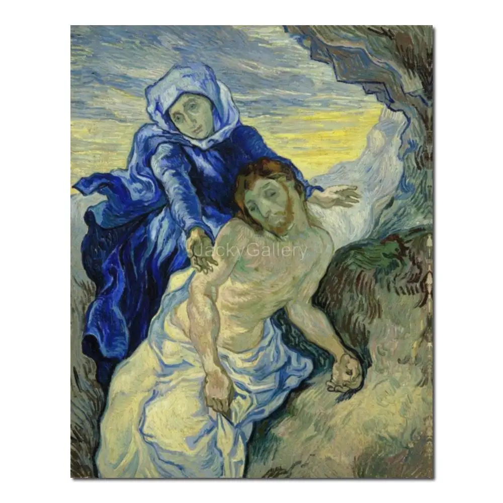 Hand Painted Van Gogh Landscape Pieta After Delacroix Impressionist Painting in Oils Canvas Artwork for Bedroom Decor