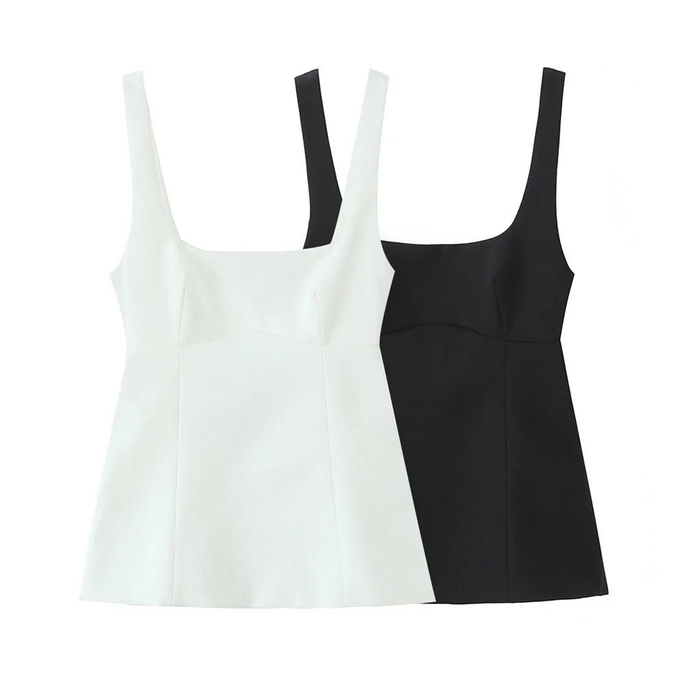 

2025 Womens Square Neck Sleeveless Tops Black and White Chic Tailored Design for Versatile Stylish Looks