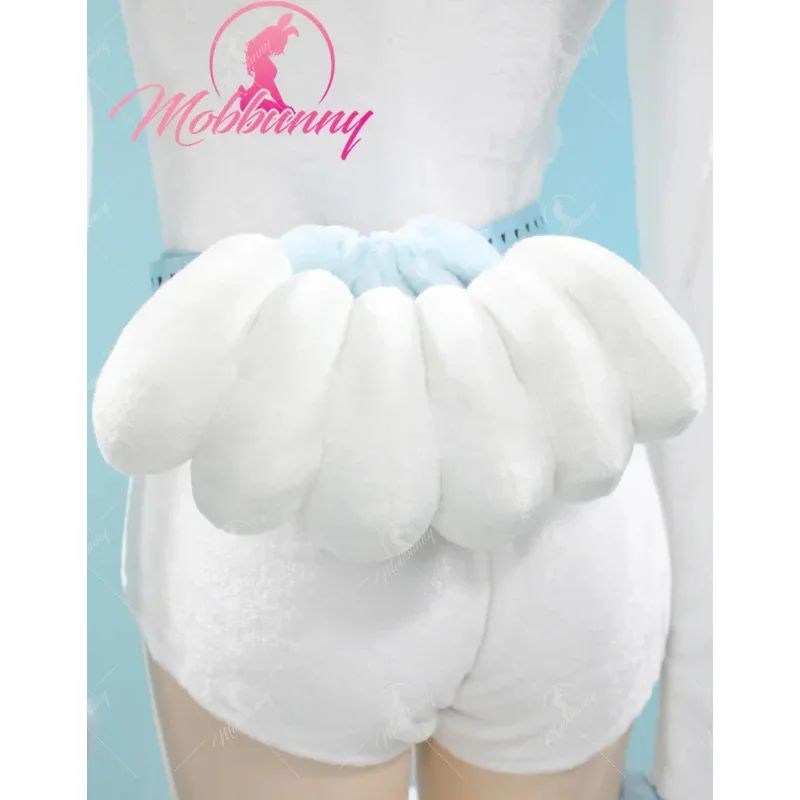 Mobbunny PM مشتق رقيق Bodycon رومبير مثير الملابس الداخلية أبيض أزرق فروي مقنعين ارتداءها مع حزام الذيل والجوارب