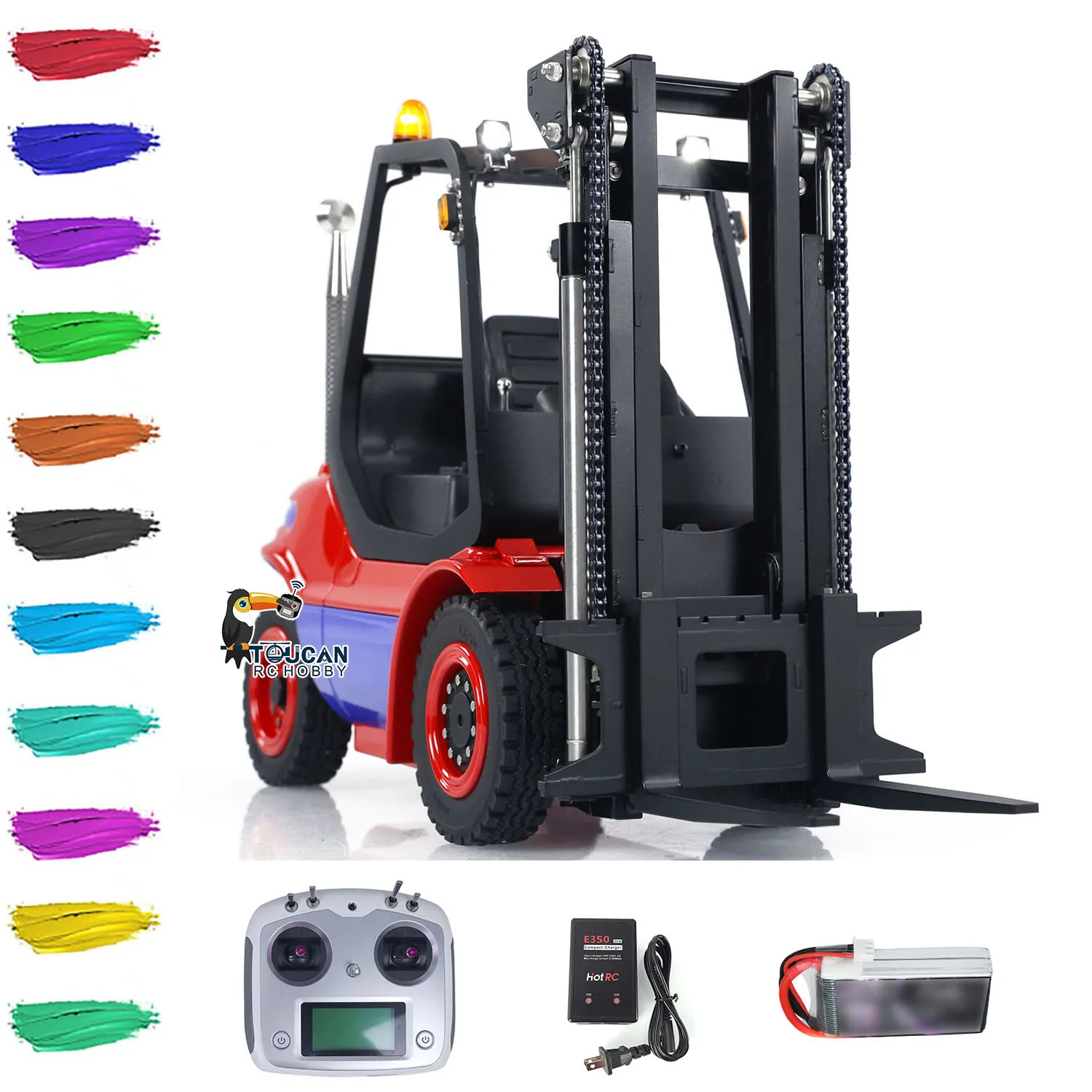 TOUCAN DIY Toy LESU 1/14 Hydraulic RC Forklift Painted Finished Remote Control Fork Lift Truck Transfer Car Model Sound Vehicle