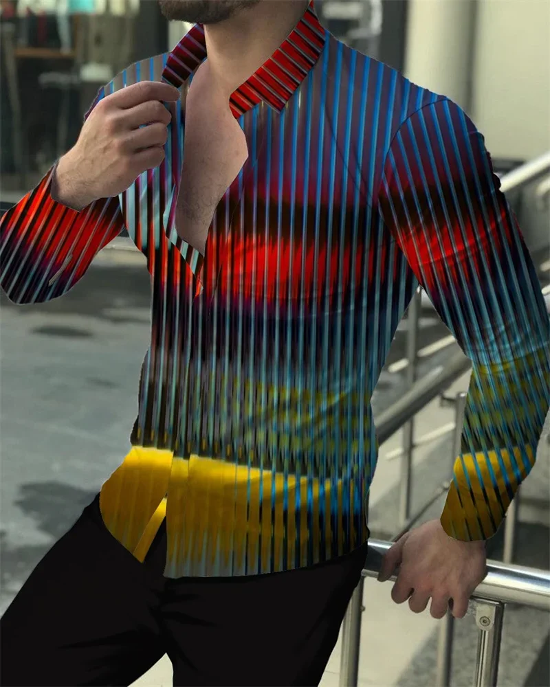 Men's Party Gathering Casual Tops Luxury Social Lapel Button Black and Red Color Matching Casual Plaid Print Purple Long Sleeve