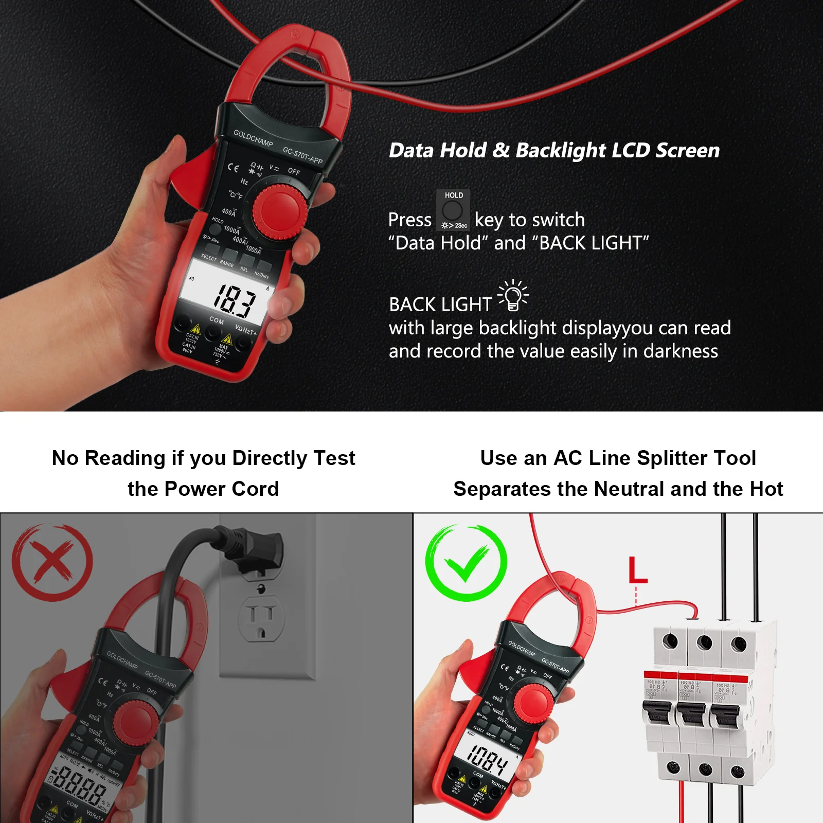 BTMETER 570T Smart AC/DC Clamp Meter 1000A 4000 Counts True RMS Bluetooth APP Data Logging for Electrician