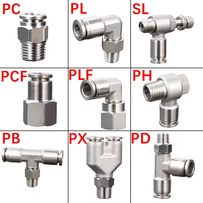 Quick Release Fitting Pneumatic Connectors 304 Stainless PCF PL PLF SL PC PB 1/8 1/4 1/2  BSP Push Into Hose Fittings