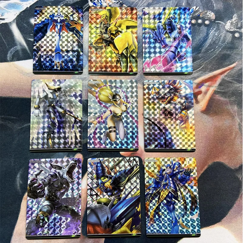 DIY 9개 디지몬 플래시 카드 가루루몬 워그레이몬 메탈그레이몬 수집용 카드 애니메이션 컬렉션 액션 토이 피규어 선물
