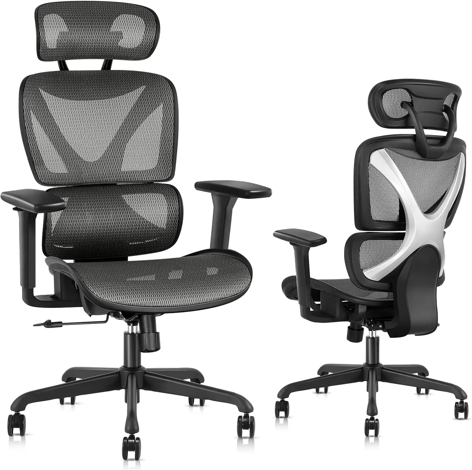  Ergonomic Office Chair, Mesh Desk Chair with Lumbar Support, Adjustable 3D Arms, Reclining, Headrest & Large Seat