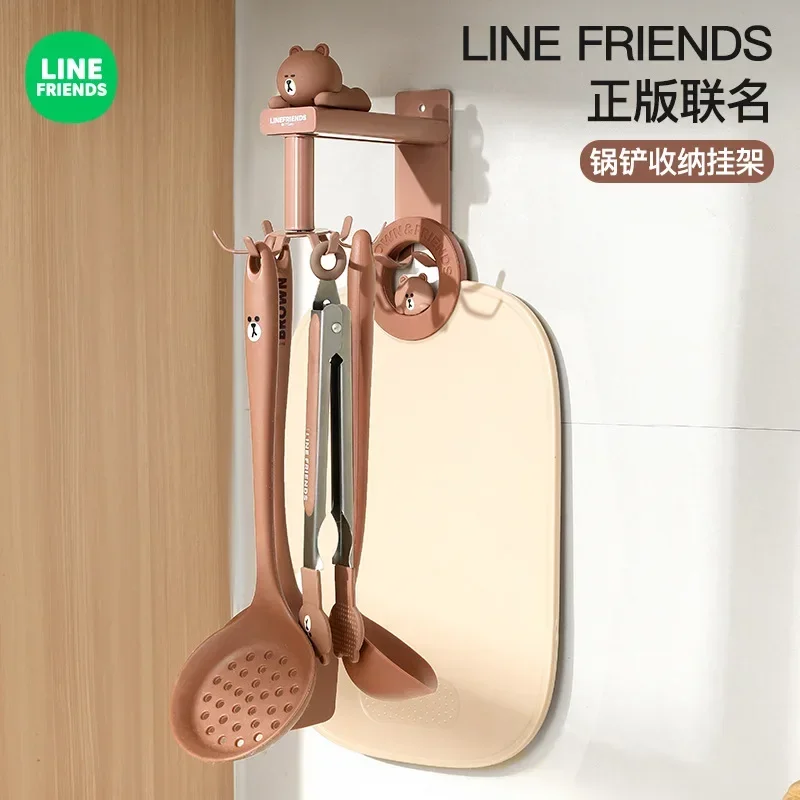 LINE FRIENDS Scaffale di stoccaggio a parete per uso domestico dei cartoni animati Scaffale di stoccaggio per spatole per utensili da cucina marrone