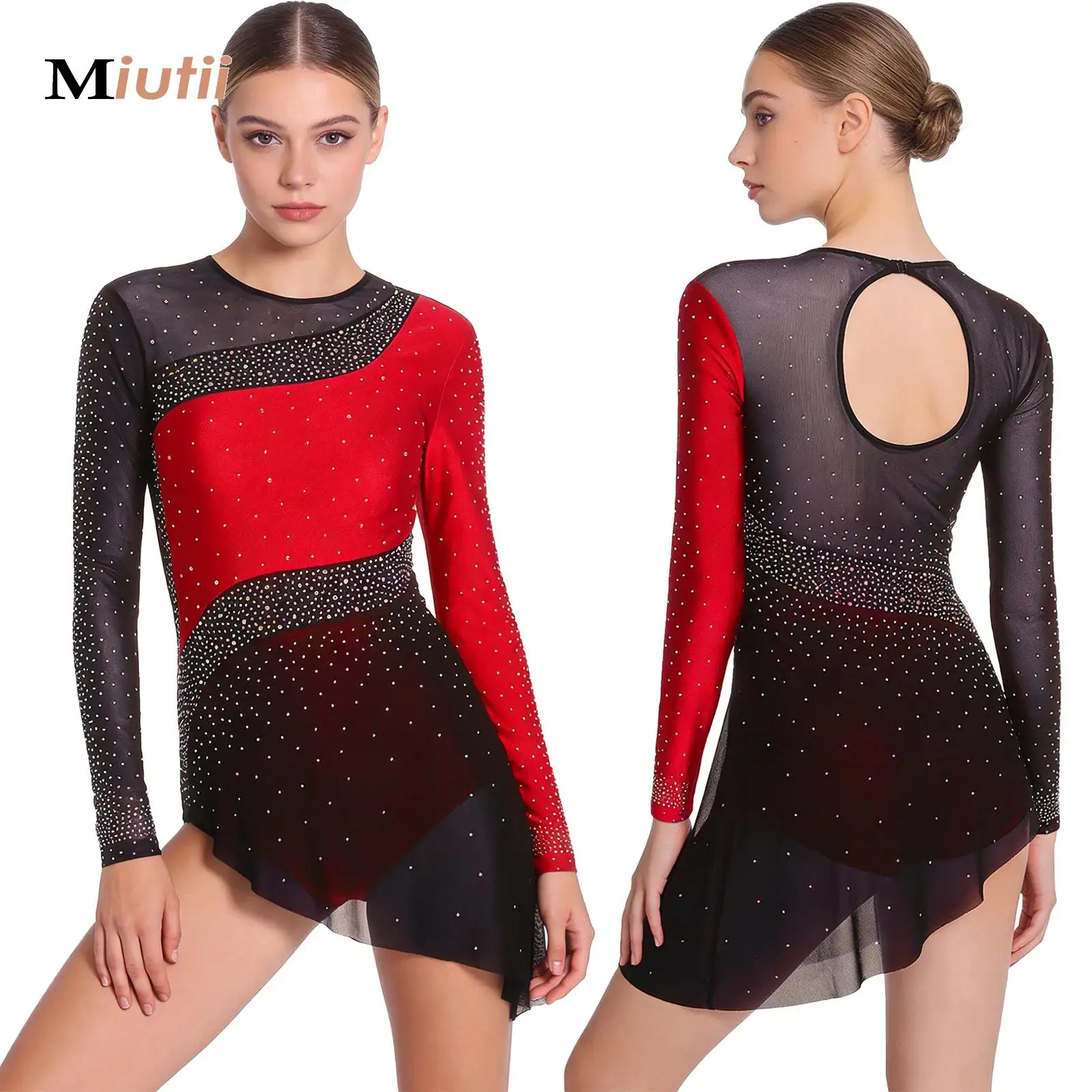 

Women's Glittery Rhythmic Gymnastic Leotards Dress Rhinestones Yoga Figure Skating Jumpsuit Ballet Tango Rumba Leotard Bodysuit
