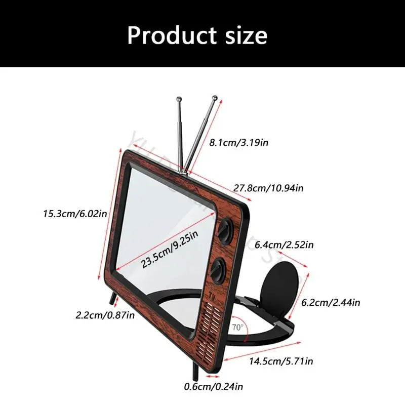 96BA 12-Zoll-Retro-TV-Telefon-Bildschirmlupenständer mit nicht blauem Licht, faltbare Designs für Heimkino und Videoansehen – Detail 6