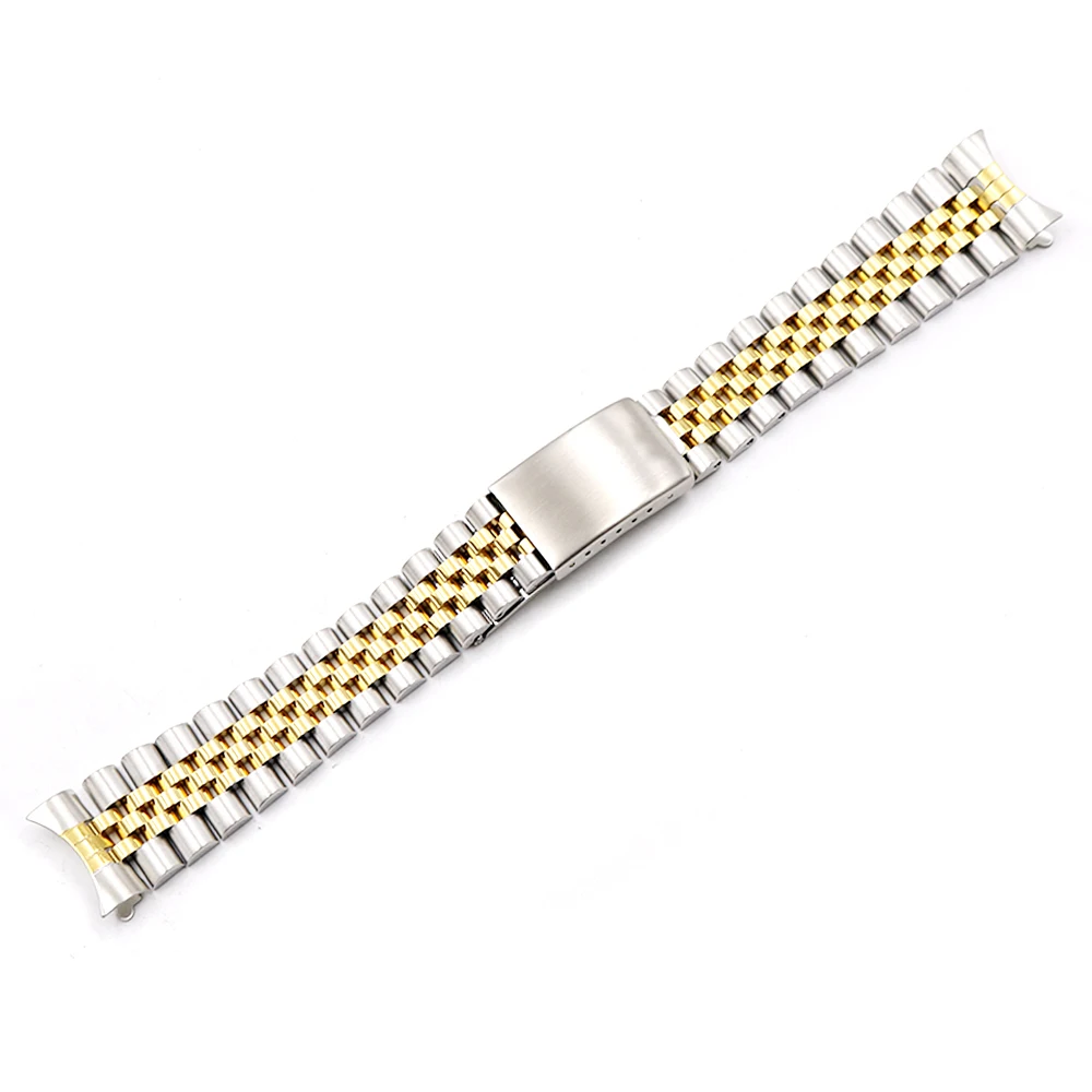 CARLYWET 19 20 22mm Two Tone Gold Hollow Curved End Solid Screw Links Replacement Watch Band Strap Old Style Jubilee Bracelet