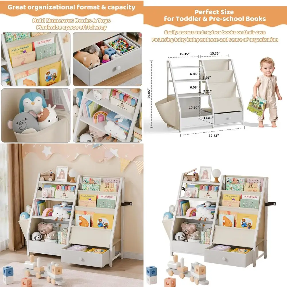 

Детская полка для книг и игрушек - белая книжная полка в стиле Монтессори для детских комнат и игровых зон