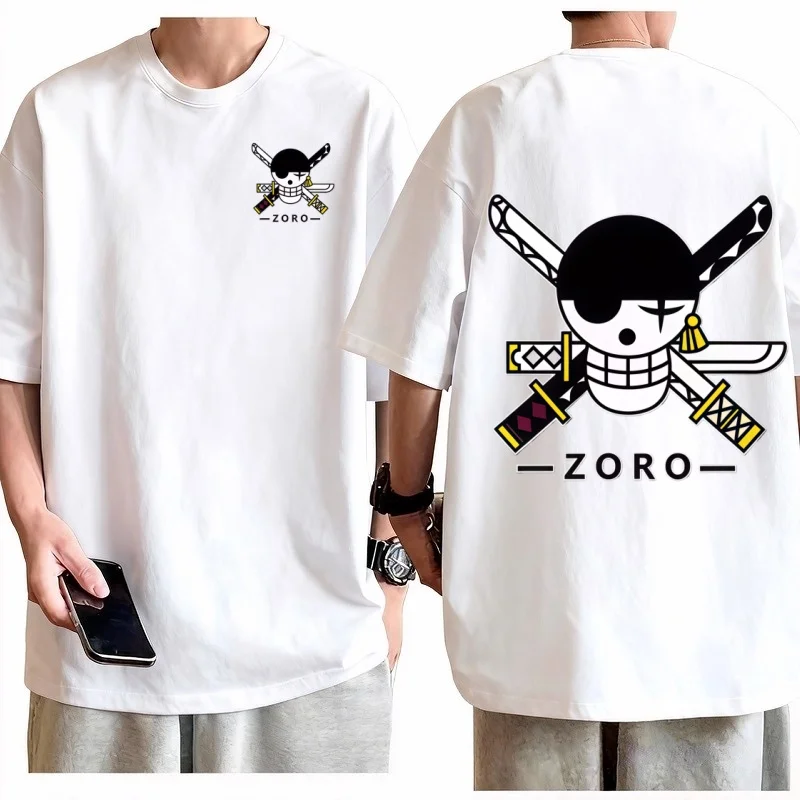 2026 New One Piece Roronoa Zoro Dual Swords Printed Short Sleeve T-shirt Men's and Women's T-shirt Men's Top Sport T-shirt Y2k
