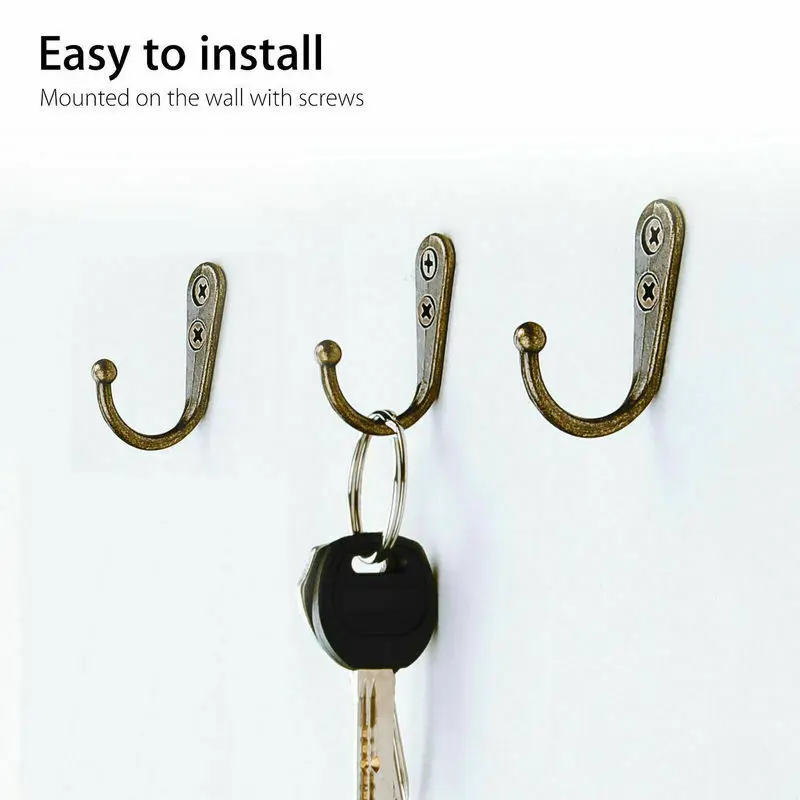 1/2SETS Coat Hooks Double Hole Wall Mounted Retro Kitchen Bathroom Accessories Anti-collision Home Storage Hook Organizer