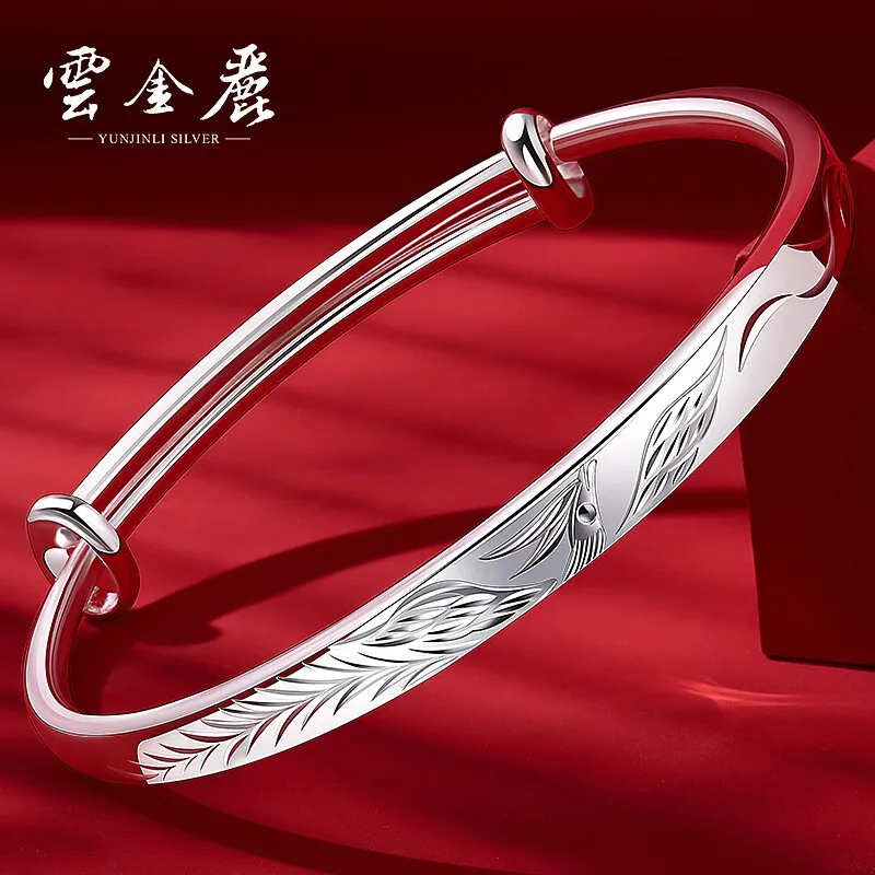 Yunjinli Silver Bracelet Mother 999 Pure Silver Simple Push-Pull Silver Bracelet with Fenglaiyi Ethnic Style Silver Bracelet Bir