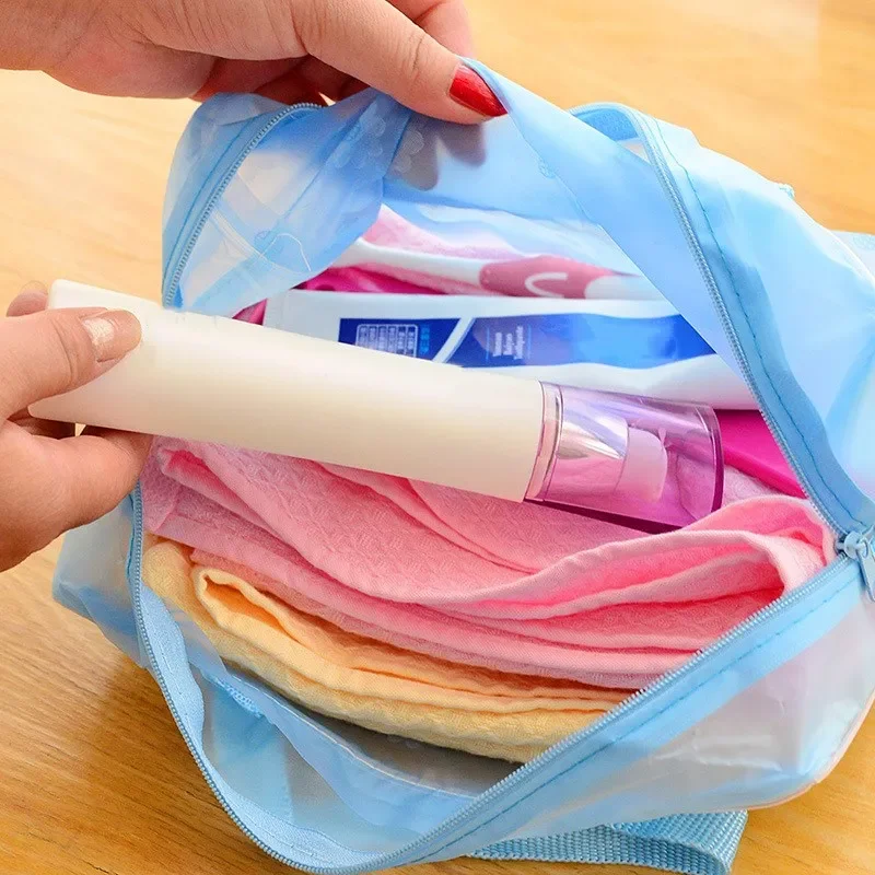 Waterproof PVC Cosmetic Storage Bag for Women Floral Transparent Wash Bag Creative Home Outing Compressed Shower Bag