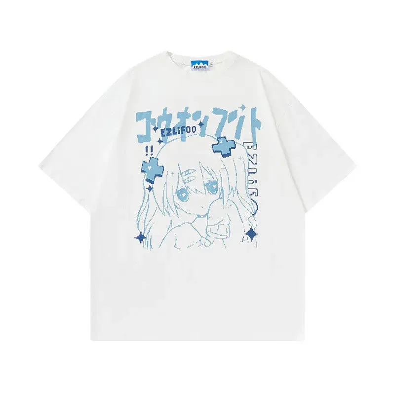 Oversized T-shirts Milk Sweet Print Short-sleeved T-shirt Women Summer Anime Girl Sweet and Spicy T-shirt Short Sleeve Harajuku