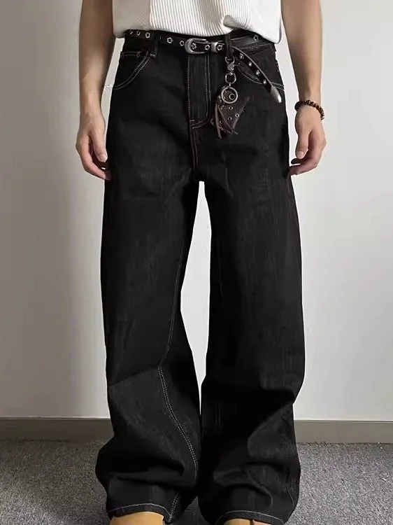 

Retro American Black Wide Leg Jeans Loose Straight Fit Cleanfit Long Trousers Unisex Spring Autumn New Style Versatile Jeans